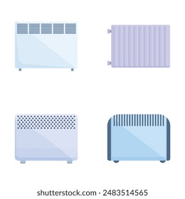 Radiator icons set cartoon vector. Equipment for providing heat at home. Heating device
