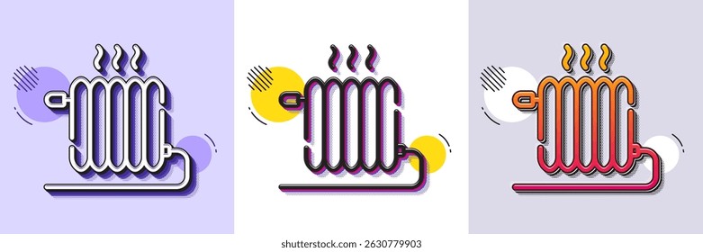 Ícone da linha do radiador. Padrão pontilhado de meio-tom. Ícone de gradiente com sombra de grão. Sinal de convetor de calor. Símbolo do aquecedor de temperatura. Ícone do radiador de linha. Vários desenhos. Vetor