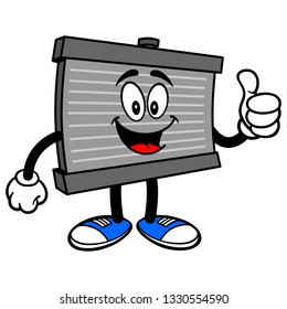 Mascota del radiador con los pulgares para arriba - Una ilustración de dibujos animados del Vector de una mascota del radiador motor que sostiene los pulgares para arriba.