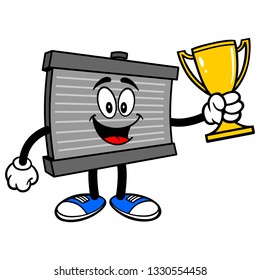 Radiator Mascot with a Trophy - A vector cartoon illustration of a motor radiator mascot holding a Trophy.