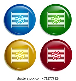 Radiator multi color gradient glossy badge icon set. Realistic shiny badge icon or logo mockup