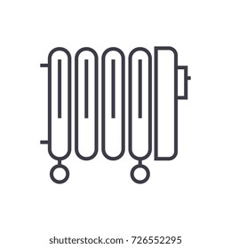 radiator, oil heater vector line icon, sign, illustration on background, editable strokes