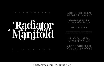 Radiator premium luxury elegant alphabet letters and numbers. Elegant wedding typography classic serif font decorative vintage retro. Creative vector illustration