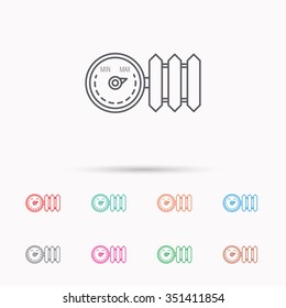 Radiator with regulator icon. Heater sign. Linear icons on white background.