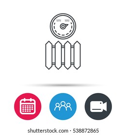Radiator with regulator icon. Heater sign. Maximum temperature. Group of people, video cam and calendar icons. Vector