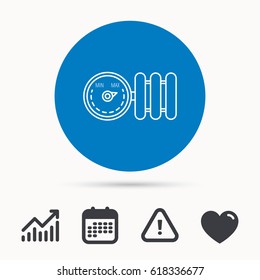 Radiator with regulator icon. Heater sign. Calendar, attention sign and growth chart. Button with web icon. Vector