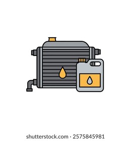 Radiator repair with radiator and coolant on a white background 