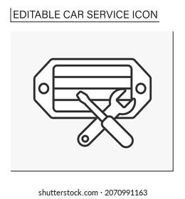  Radiator Repair Line Icon. Change Radiator To Eliminate Excess Heat From Engine.Car Service Concept. Isolated Vector Illustration. Editable Stroke