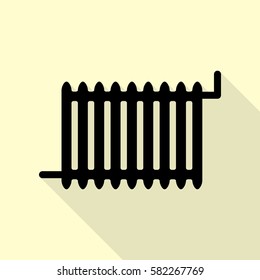 Radiator sign. Black icon with flat style shadow path on cream background.