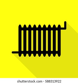 Radiator sign. Black icon with flat style shadow path on yellow background.