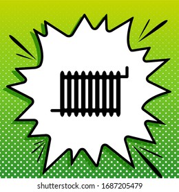 Radiator sign. Black Icon on white popart Splash at green background with white spots. Illustration.
