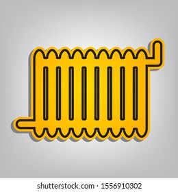 Radiator sign. Flat orange icon with overlapping linear black icon with gray shadow at whitish background. Illustration.