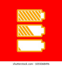 Radiator sign illustration. Vector. Orange icon with white holes if exist at red background. Isolated.