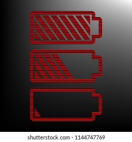 Radiator sign illustration. Vector. Striped red and black icon at gradient blackish background. Zebra.