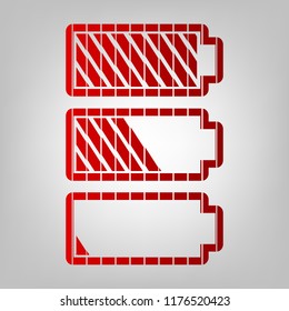 Radiator sign illustration. Vector. Vertically divided icon with colors from reddish gradient in gray background with light in center.