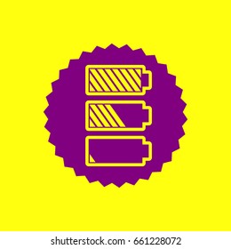 Radiator sign illustration. Vector. Violet label with hole as icon on yellow background.