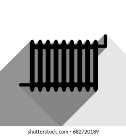 Radiator sign. Vector. Black icon with two flat gray shadows on white background.