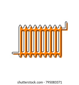Radiator sign. Vector. Black line icon with shifted flat orange filled icon on white background. Isolated.