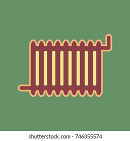 Radiator sign. Vector. Cordovan icon and mellow apricot halo with light khaki filled space at russian green background.