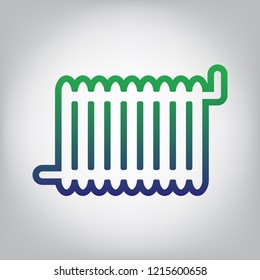 Radiator sign. Vector. Green to blue gradient contour icon at grayish background with light in center.