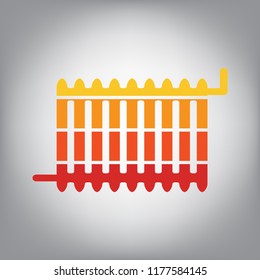 Radiator sign. Vector. Horizontally sliced icon with colors from sunny gradient in gray background.