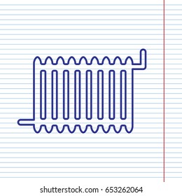 Radiator sign. Vector. Navy line icon on notebook paper as background with red line for field.