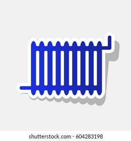 Radiator sign. Vector. New year bluish icon with outside stroke and gray shadow on light gray background.