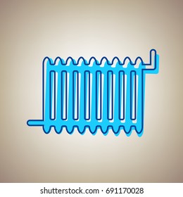 Radiator sign. Vector. Sky blue icon with defected blue contour on beige background.