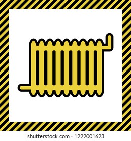 Radiator sign. Vector. Warm yellow icon with black contour in frame named as under construction at white background. Isolated.