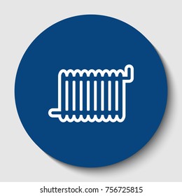 Radiator sign. Vector. White contour icon in dark cerulean circle at white background. Isolated.