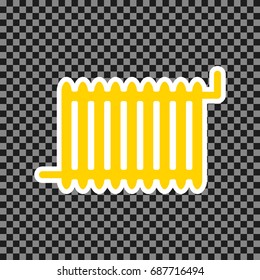 Radiator sign. Vector. Yellow icon with white contour on dark transparent background.