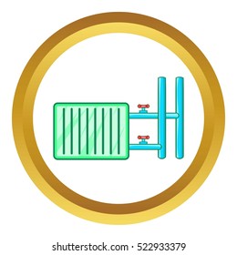 Radiator vector icon in golden circle, cartoon style isolated on white background