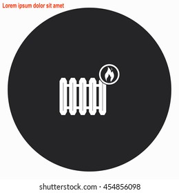 Radiator web icon. Gray circle button with white illustration.