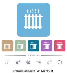 Radiator white flat icons on color rounded square backgrounds. 6 bonus icons included