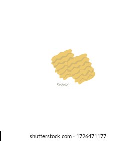 Radiatori. Realistic dry macaroni various kinds set, pasta assortment, italian cuisine, pasta. Vector illustration on white background. For cards, posters, printed matter.
