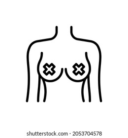 Radical Feminism Thin Line Icon. Naked Breast For Shocking Protests. Modern Vector Illustration.