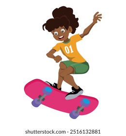 radical girl riding a skateboard, sport for children, vector illustration with white isolated background.