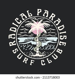 radical surf paradise vintage illustration design