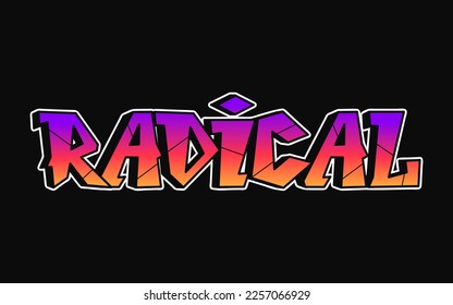 Radical Wort trippy psychedelic Graffiti Stil Buchstaben.Vektor handgezeichnet doodle Cartoon Logo Radical Illustration. Funny cool trippy letters, mode, graffiti style print for t-shirt, poster 