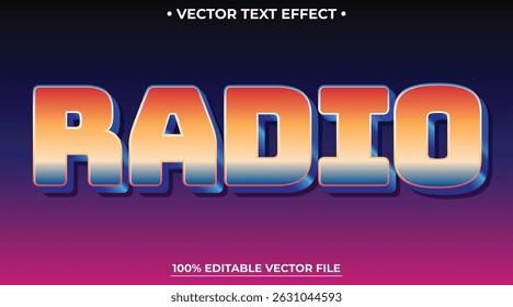 Radio 3D text effect Editable text style effect with colorful abstract light theme