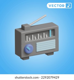 radio 3D vector icon set, on a blue background