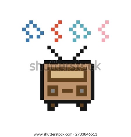 Radio 8 bit transistor music audio stereo note with volume,speaker,cartoon,tuner,broadcast.
