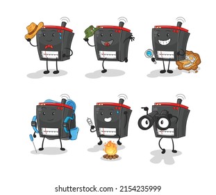 radio adventure group character. cartoon mascot vector