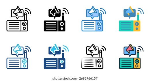 Conjunto de iconos de publicidad de radio colección de estilo múltiple 
