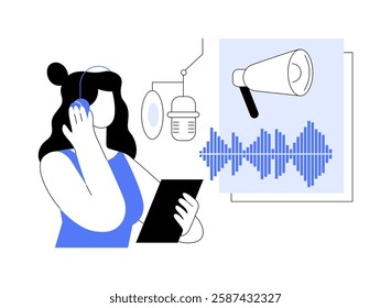 Radio advertising isolated cartoon vector illustrations. Professional voice actor recording add for radio promotion, advertising agency service, marketing strategy and campaign vector cartoon.