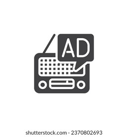 Icono de vector de publicidad por radio. signo plano relleno para concepto móvil y diseño web. Icono de anuncio de radio. Símbolo, ilustración del logotipo. Gráficos vectoriales