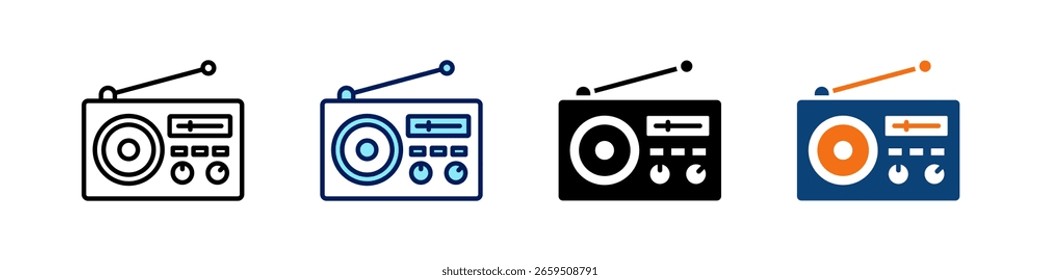 Radio All In One Icon Multi Styles Vector Set