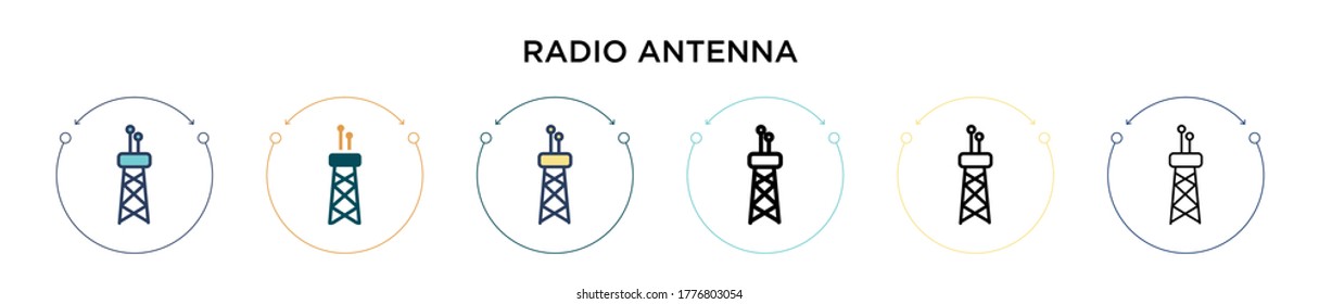 Radio antenna icon in filled, thin line, outline and stroke style. Vector illustration of two colored and black radio antenna vector icons designs can be used for mobile, ui, web