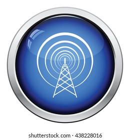 Radio antenna icon. Glossy button design. Vector illustration.