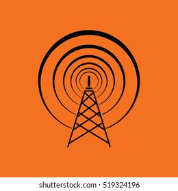 Radio antenna icon. Orange background with black. Vector illustration.